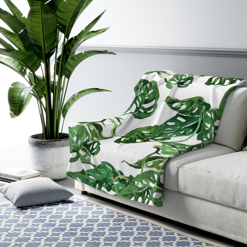 Monstera Leaves Floral Blanket