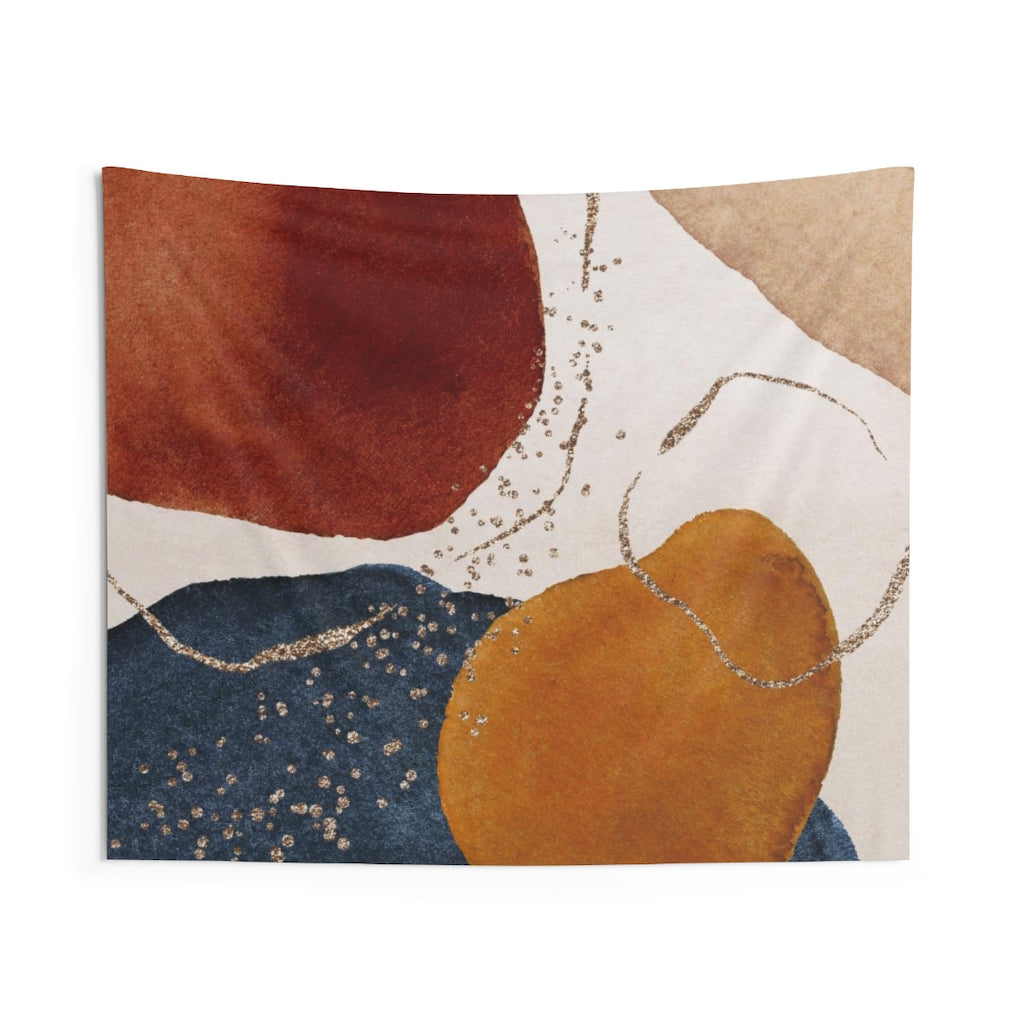 Abstract Tapestry | Rust Yellow Beige Navy Blue Gold