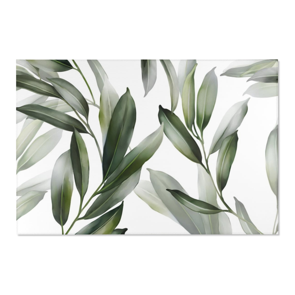 Floral Area Rug | White Green Garden Leaves