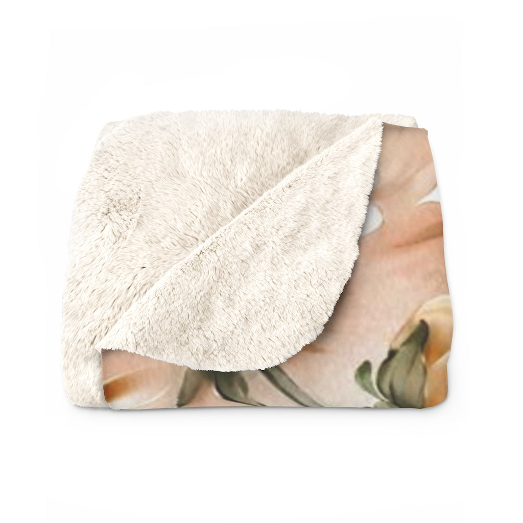 Floral Comfy Blanket | Beige Peonies Sage Leaves