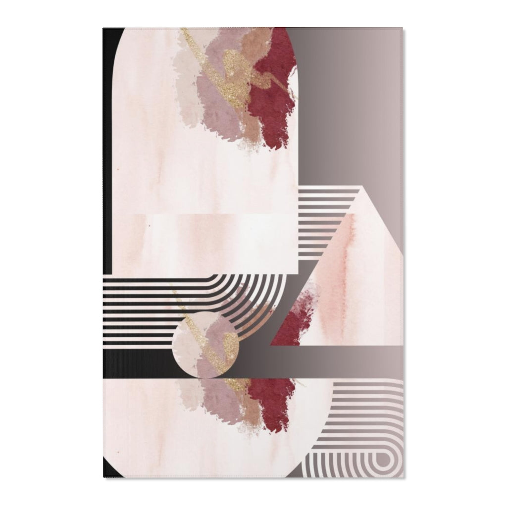 Geometric Area Rug |  Black Blush Pink Shapes