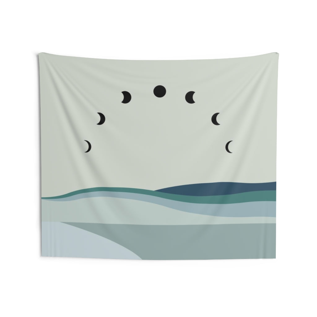 Abstract Tapestry | Sage Green Pastel Blue Moon Phases