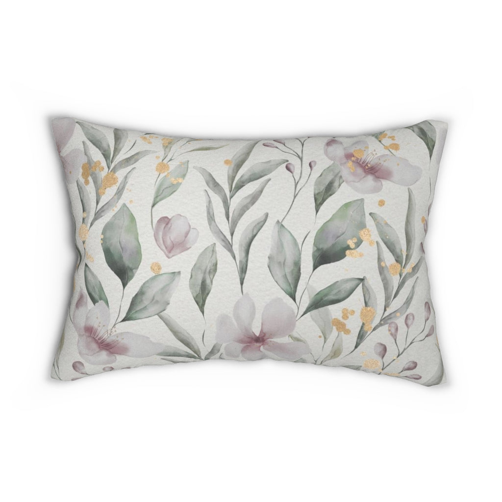 Floral Boho Lumbar Pillow | Grey Green Pink