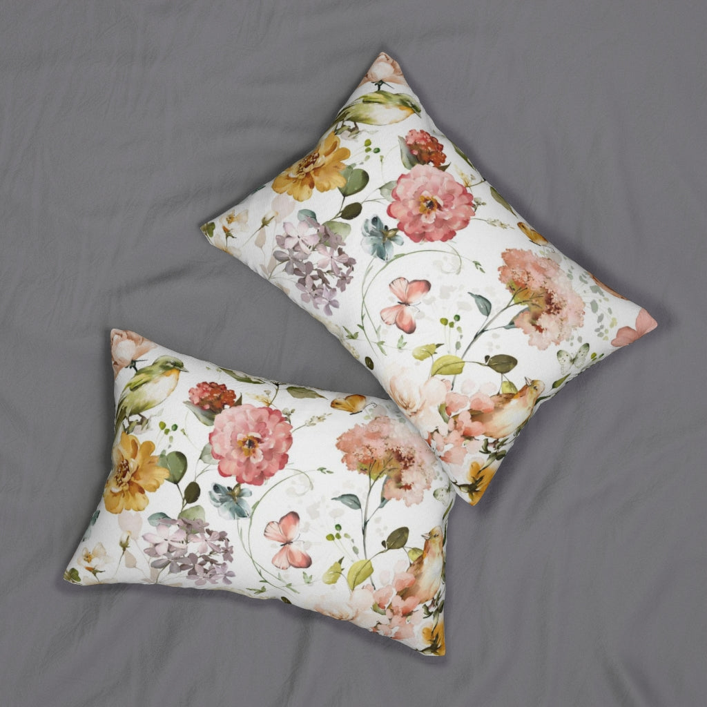 Floral Boho Lumbar Pillow | Pastel Pink Lavender Yellow Roses