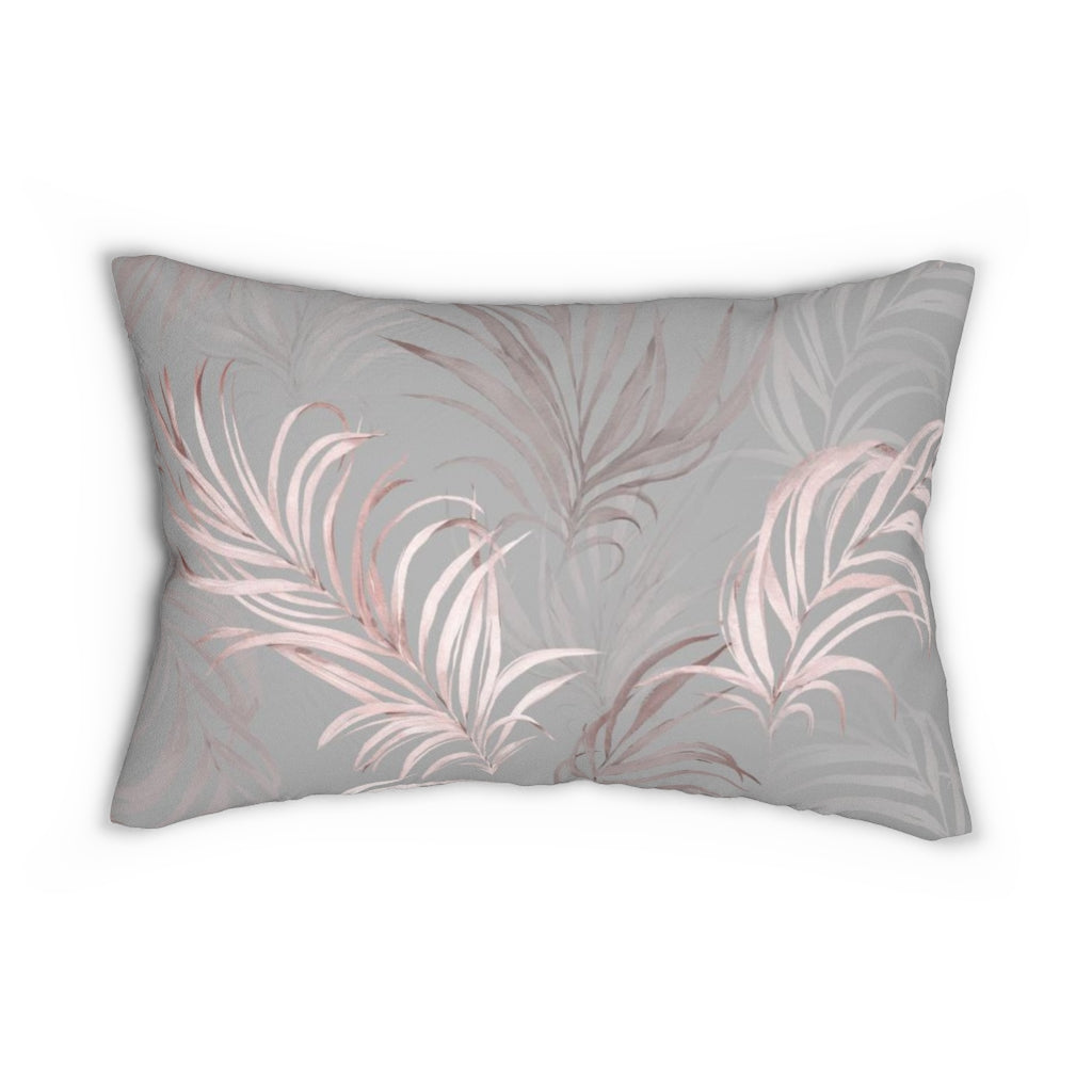 Floral Boho Lumbar Pillow | Grey Pink Tropical Leaves