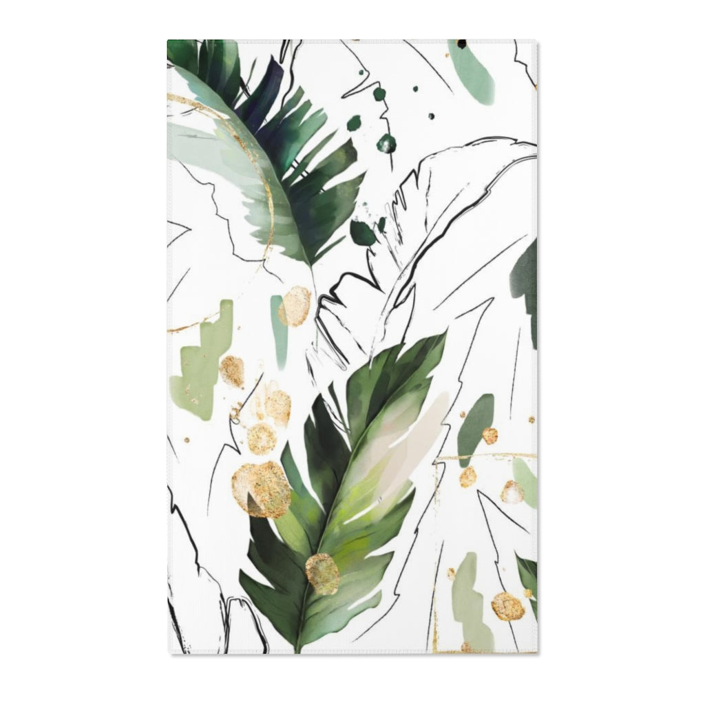 Floral Boho Area Rug | Tropical Green Leaves