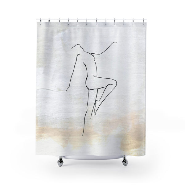 Terracotta Shower Curtain | Cream Woman | One Line Art