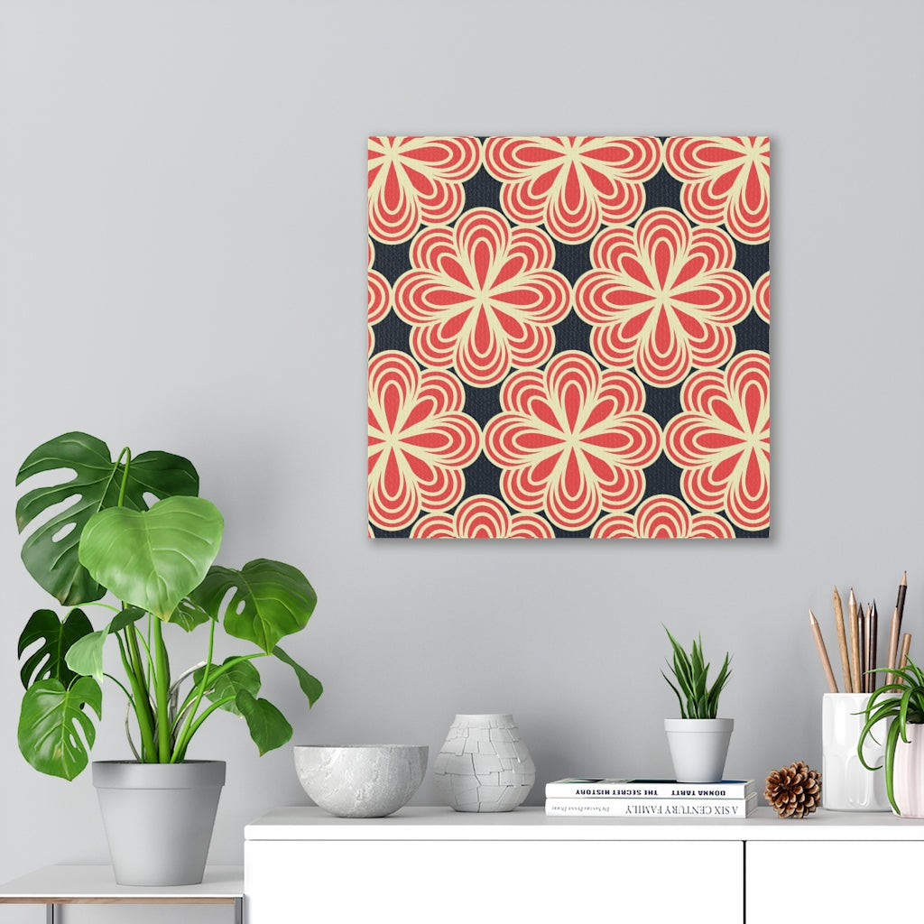 FLORAL CANVAS ART | Oriental Red Black Gold Flower