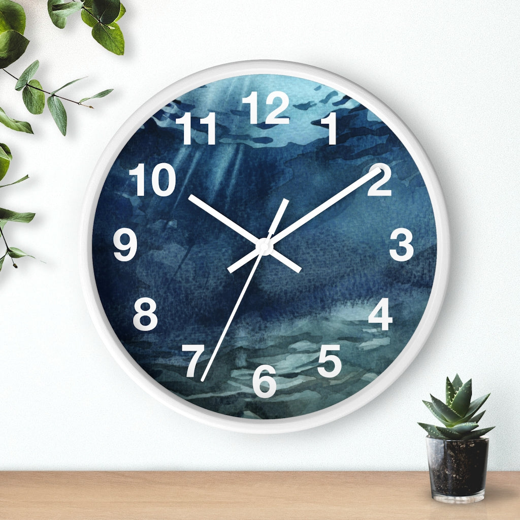 Marble Print, Navy Teal |   Wood Wall Clock 10"