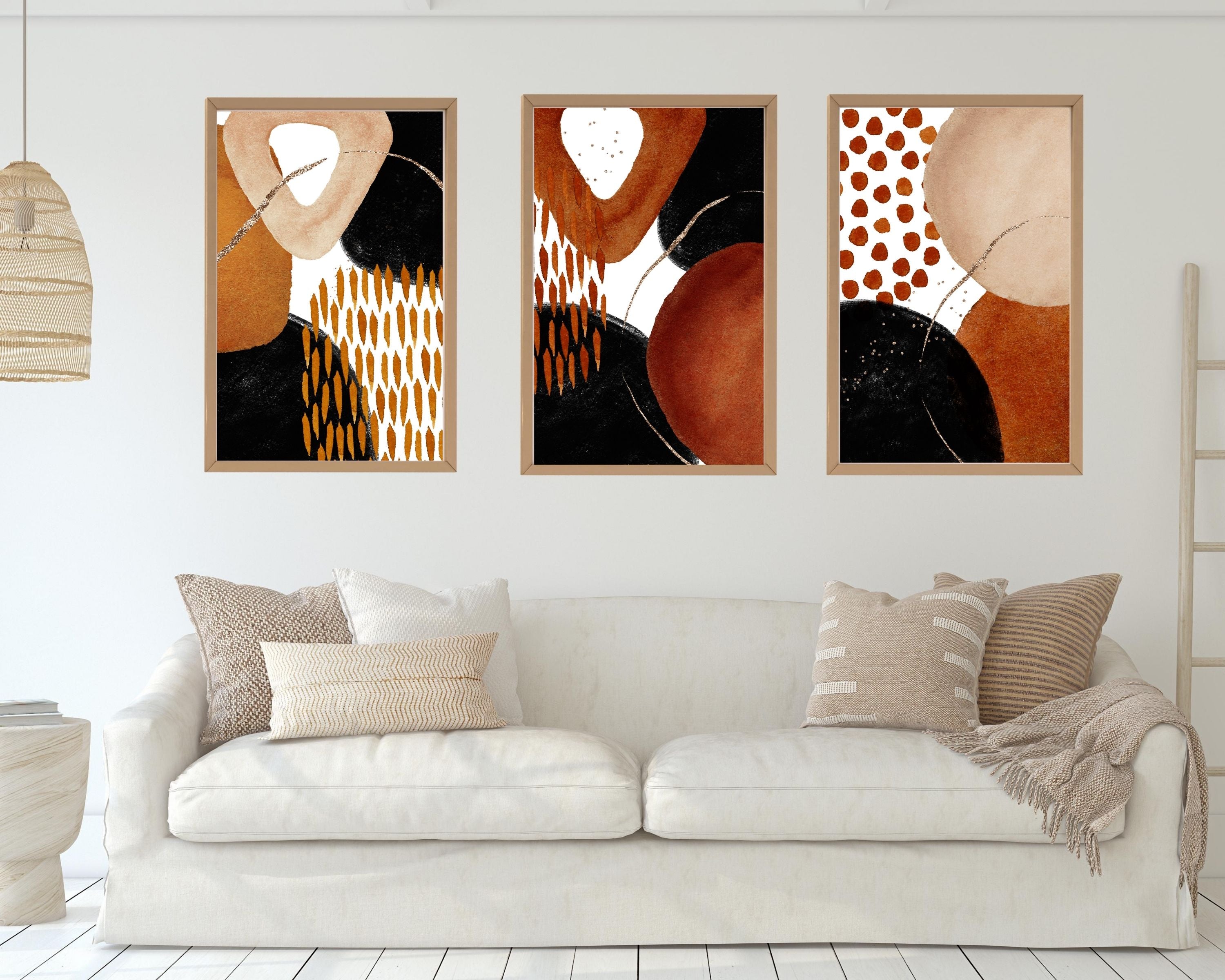 Abstract Boho Art Prints | Burnt Orange Gold Black