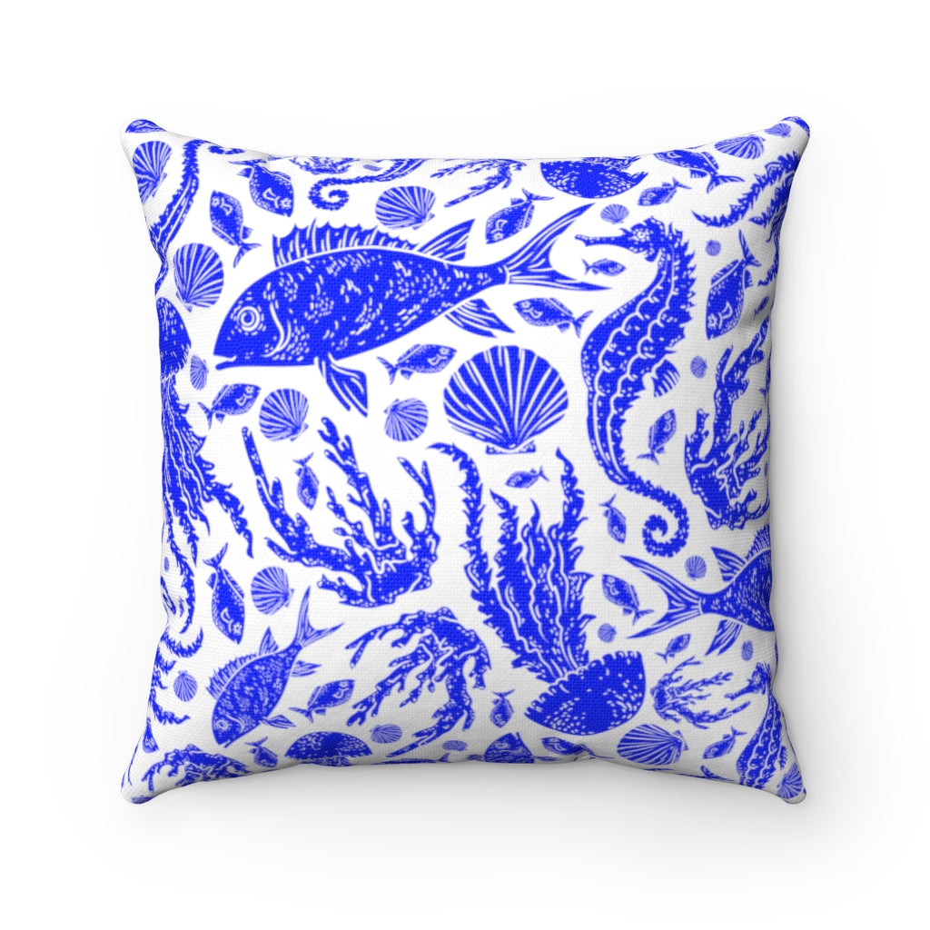 Boho Pillow Cover | Blue White Sea Creatures