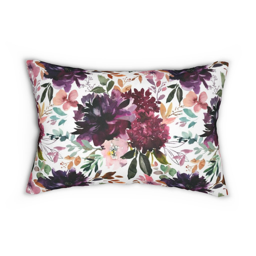 Floral Boho Lumbar Pillow | Wine Red White Peonies