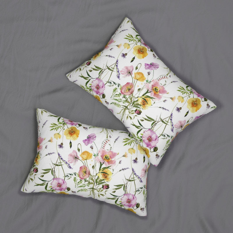 Floral Boho Lumbar Pillow | Yellow White Pink Lavender