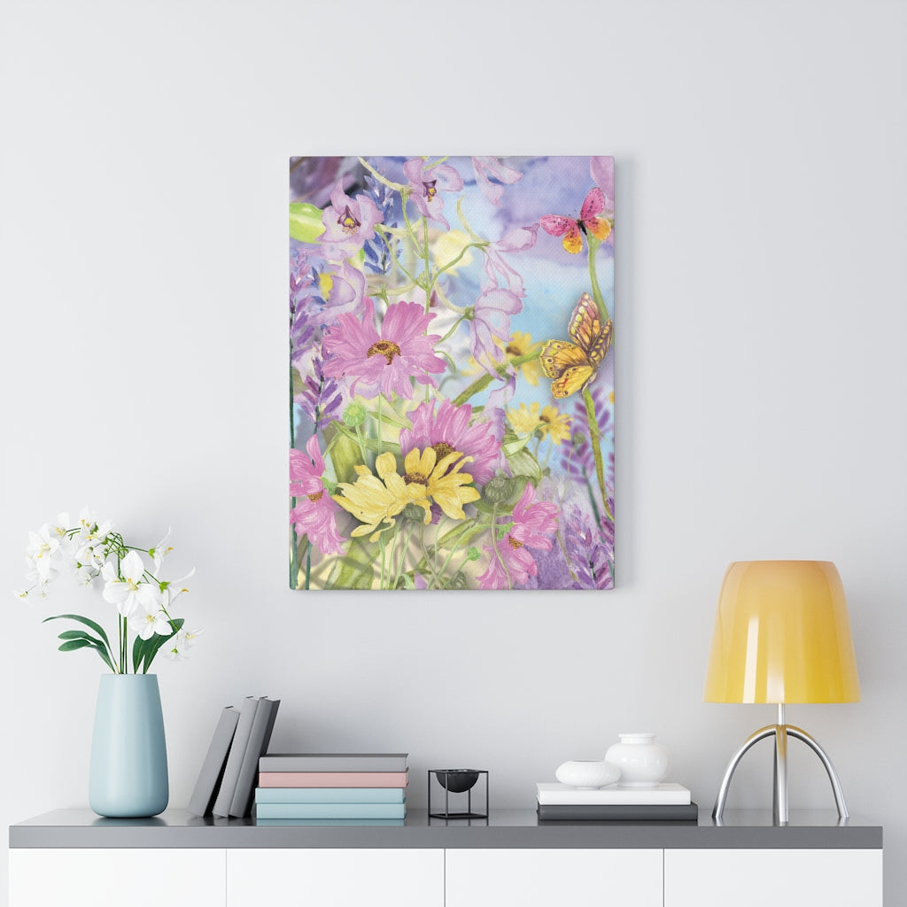 FLORAL WALL CANVAS ART | Purple Pink Yellow