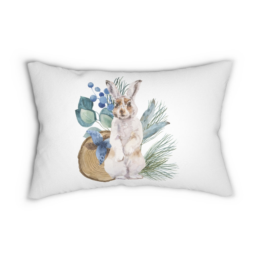 Whimsical Boho Lumbar Pillow | White | Forest Rabbit