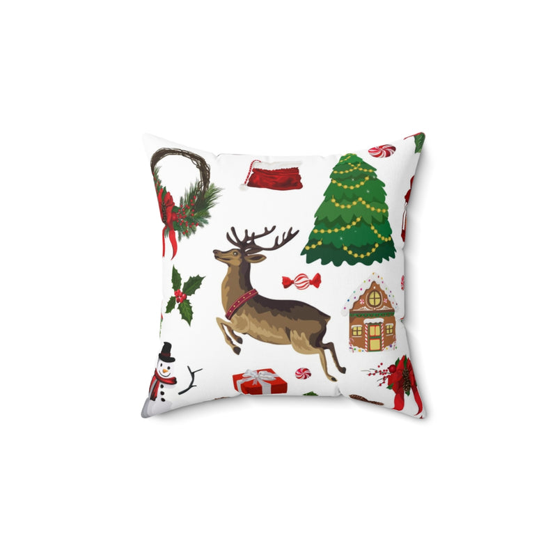 Christmas Square Pillow Cover | White Winter Reindeer Christmas Trees