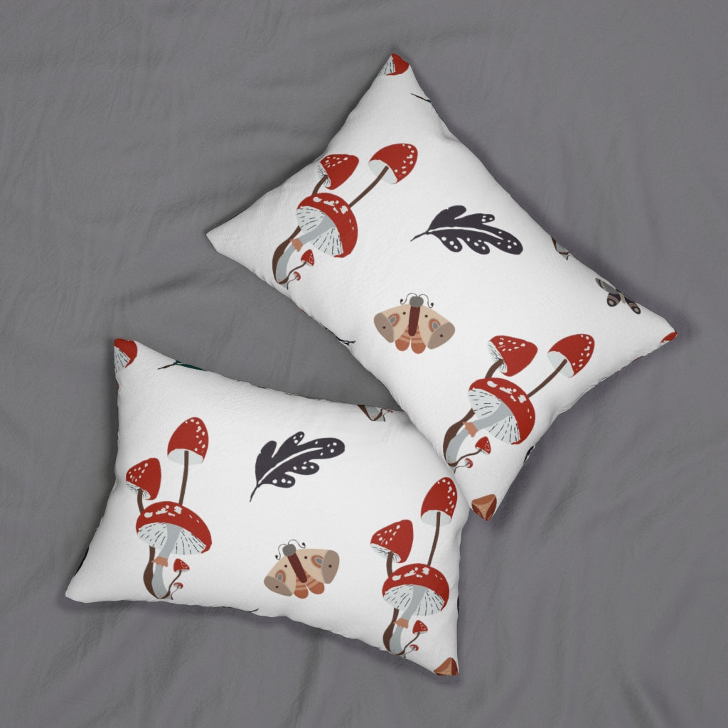 Whimsical Boho Lumbar Pillow | Red Forest Mushrooms