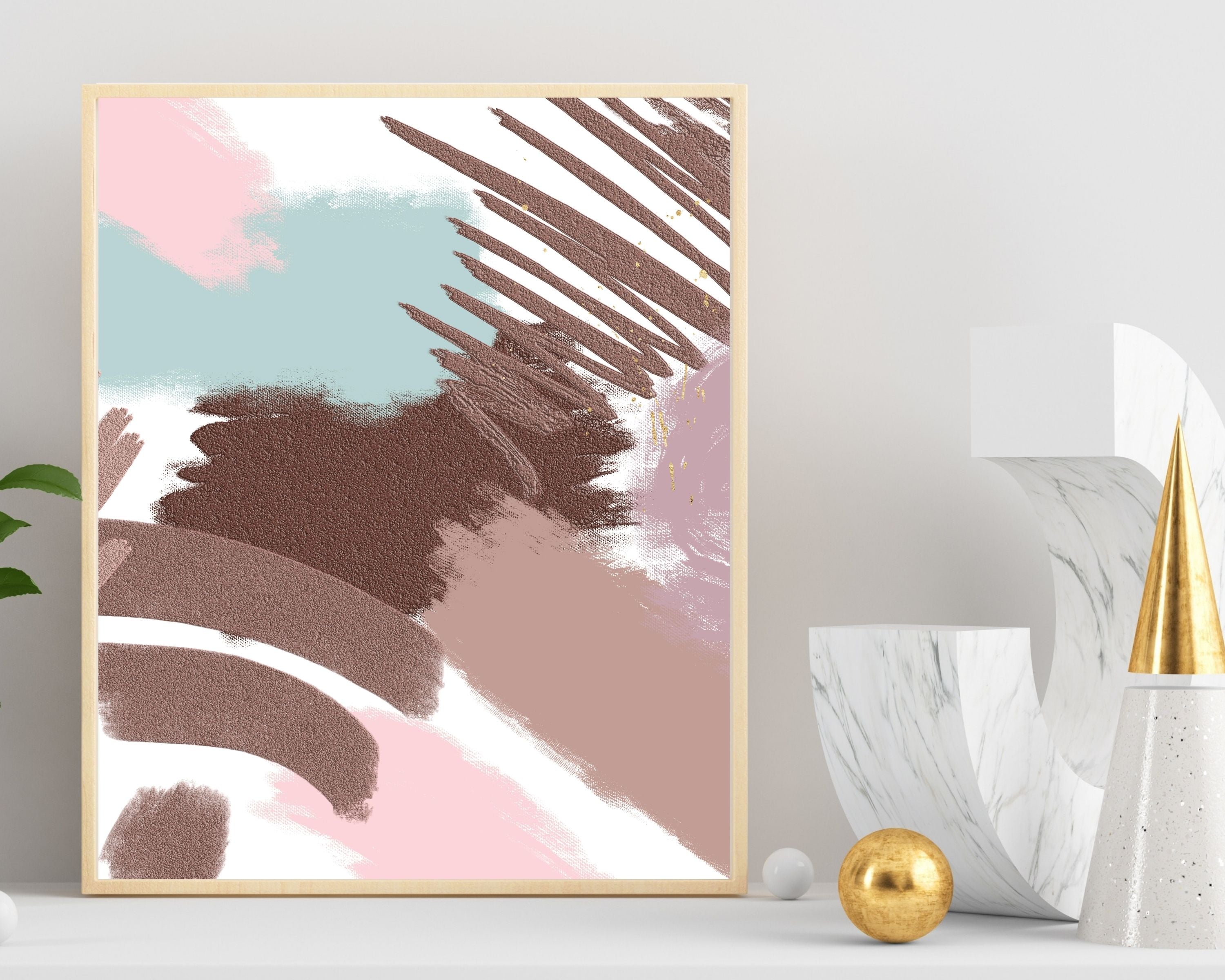 Abstract Boho Art Prints | Brown Mint Green Pink