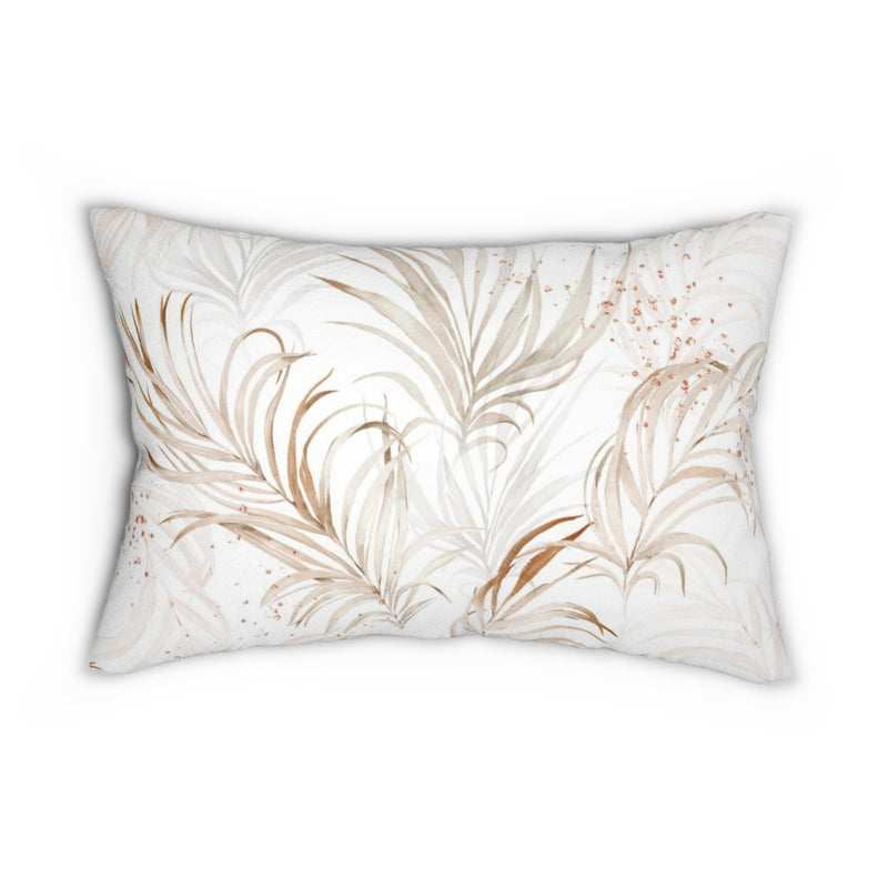 Floral Boho Lumbar Pillow | Beige White Tropical Leaves