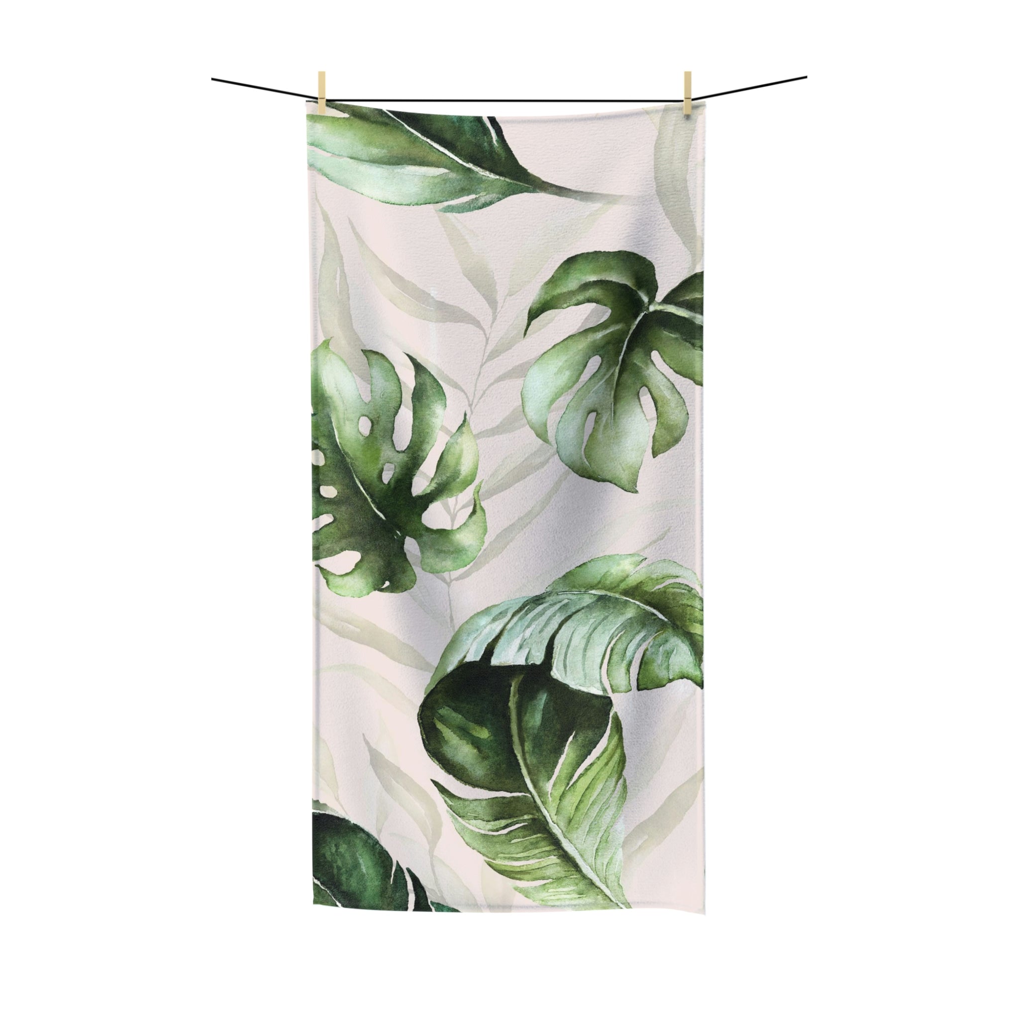 Floral Boho Bath Towel |  Monstera Sage Green Leaves