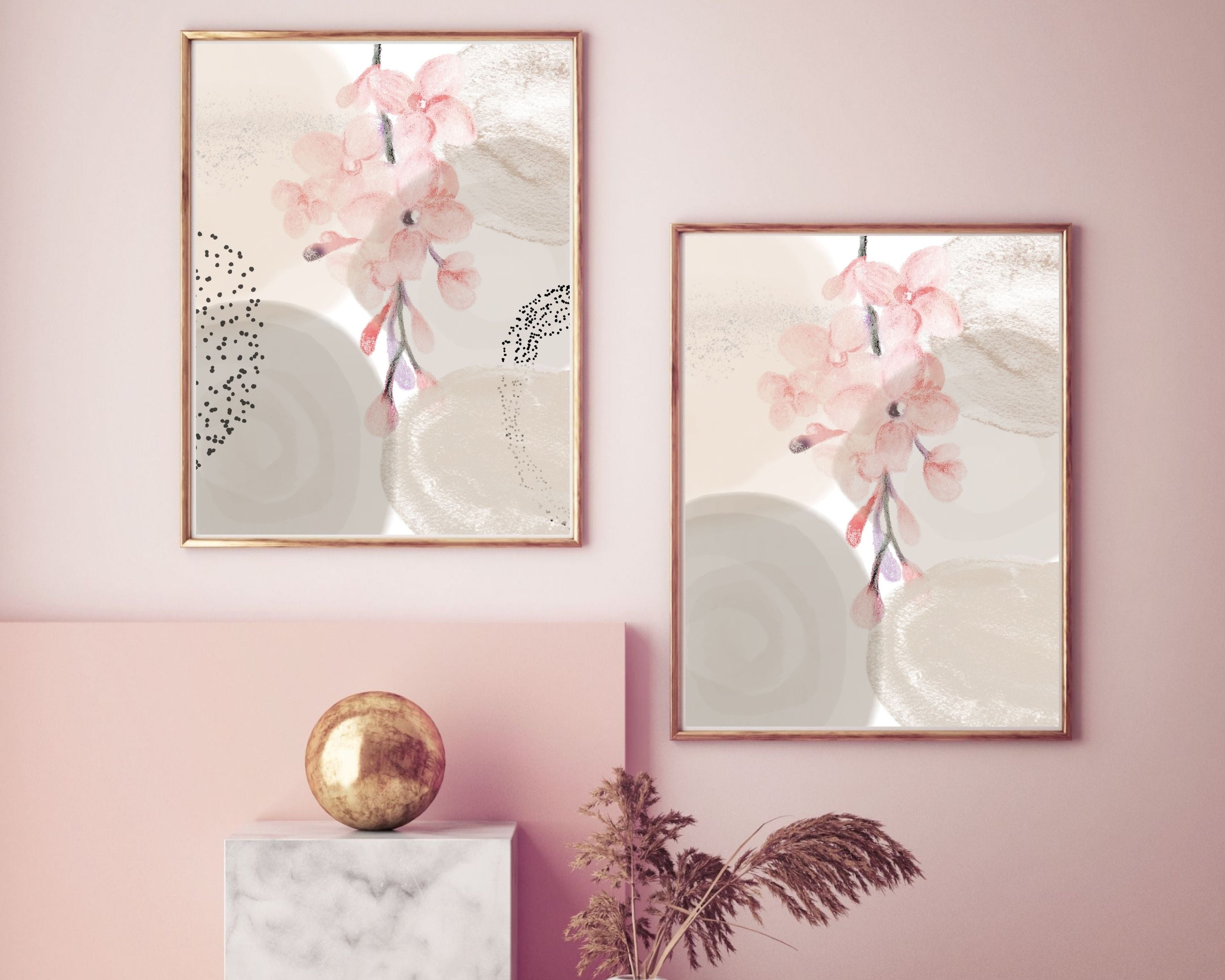 Abstract Boho Art Prints | Blush Pink Cream Floral