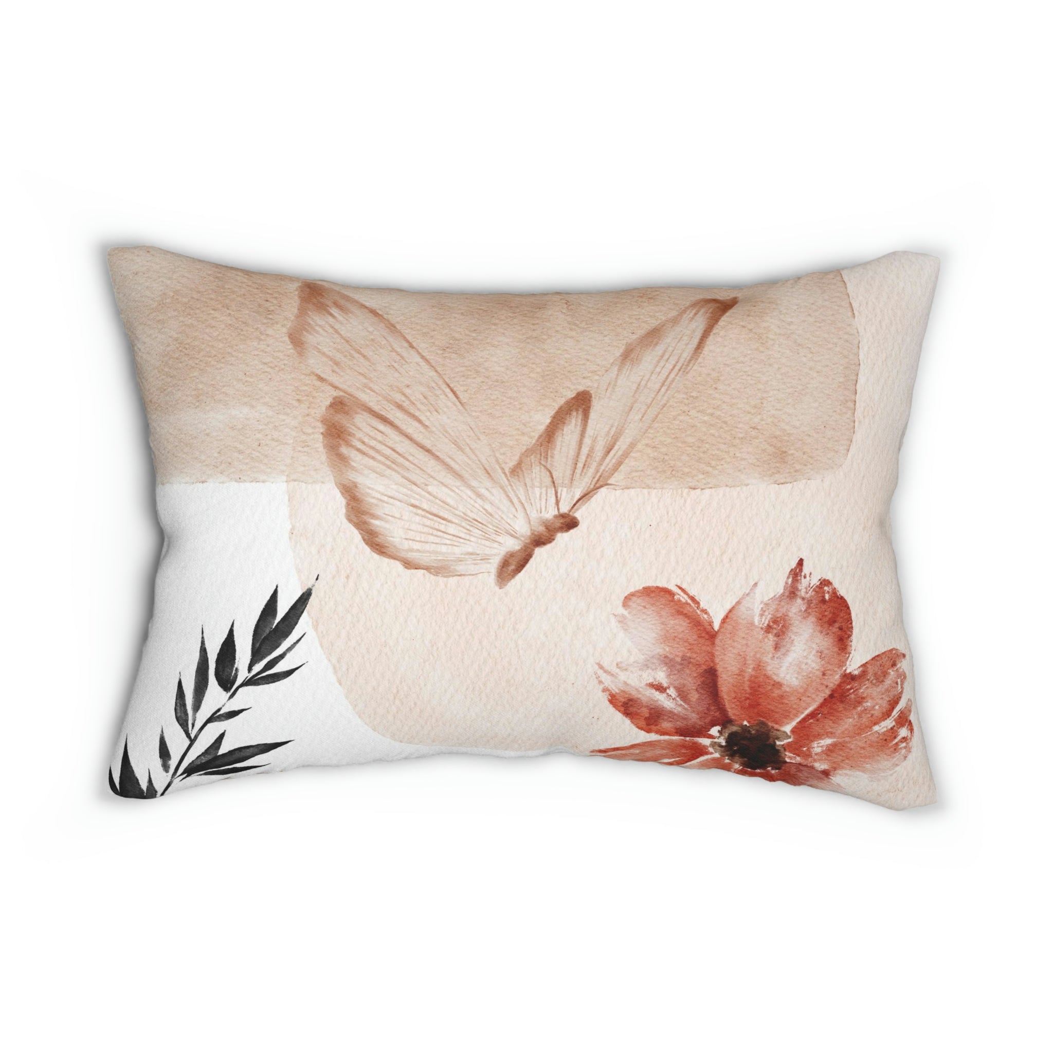 Boho Lumbar Pillow | Beige Butterfly, Floral