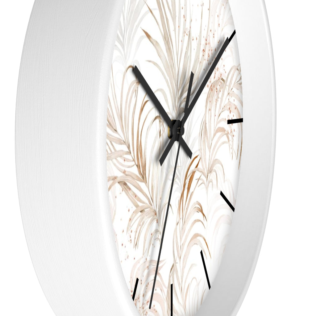 Floral 10" Wood Wall Clock | White Beige Leaves