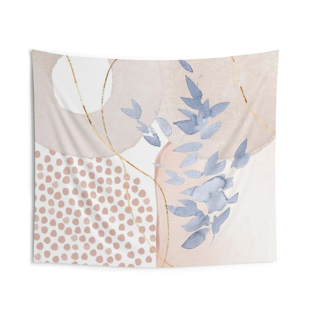 Floral Tapestry | Blush Pink White Blue Leaves