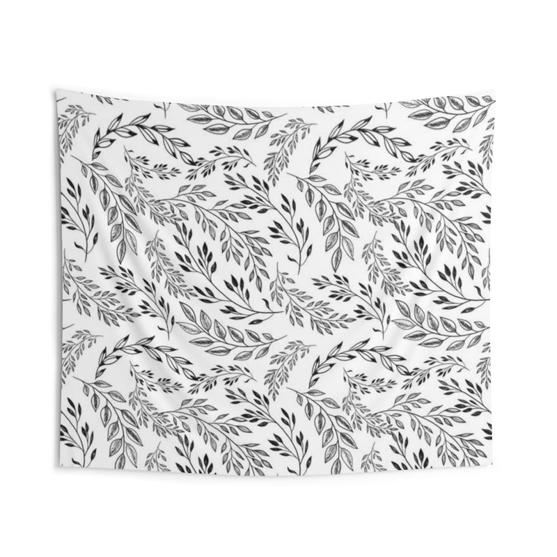 Floral Tapestry | White Black Leaves