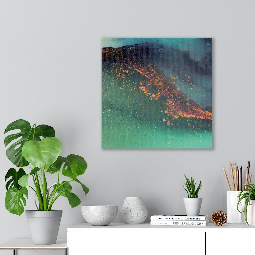 Abstract Canvas Art | Green Navy Blue Gold