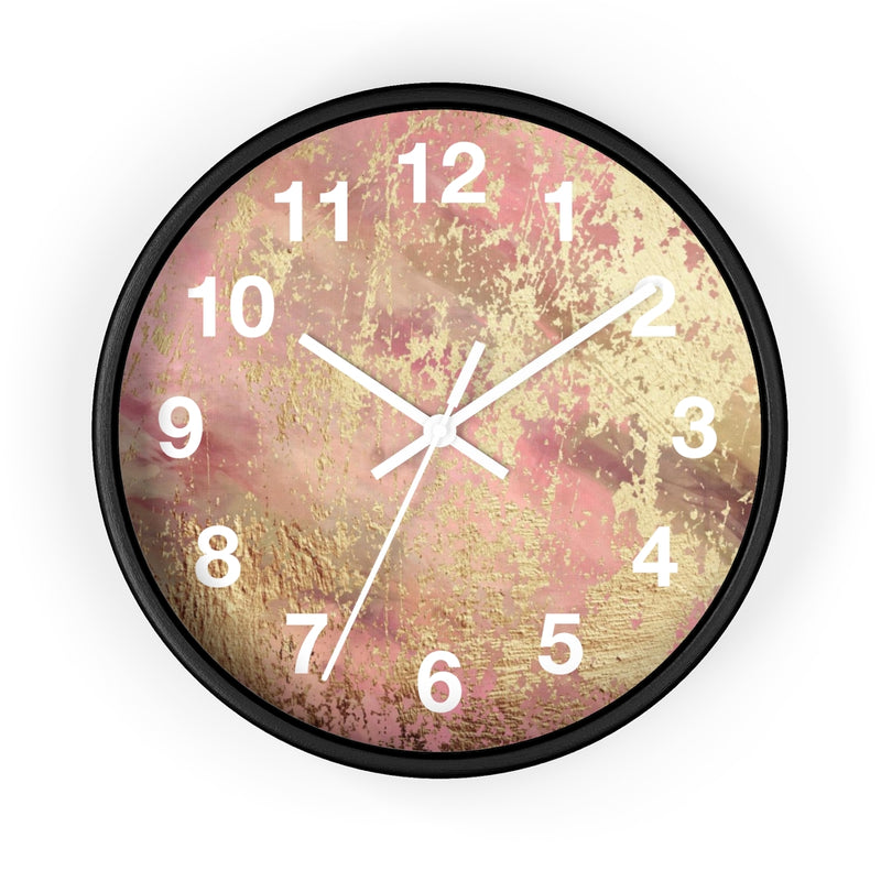 Abstract 10" Wood Wall Clock | Mauve Pink Gold Beige