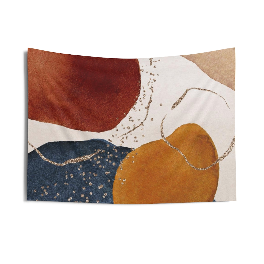 Abstract Tapestry | Rust Yellow Beige Navy Blue Gold