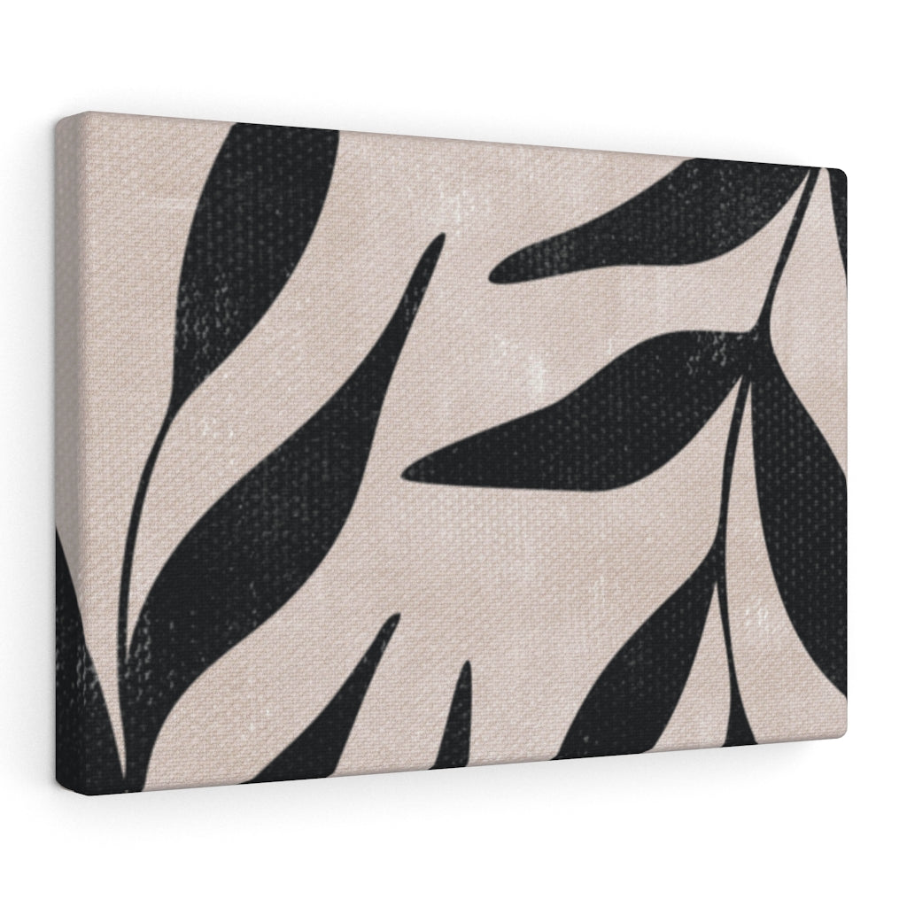 FLORAL CANVAS ART | Beige Black Leaves