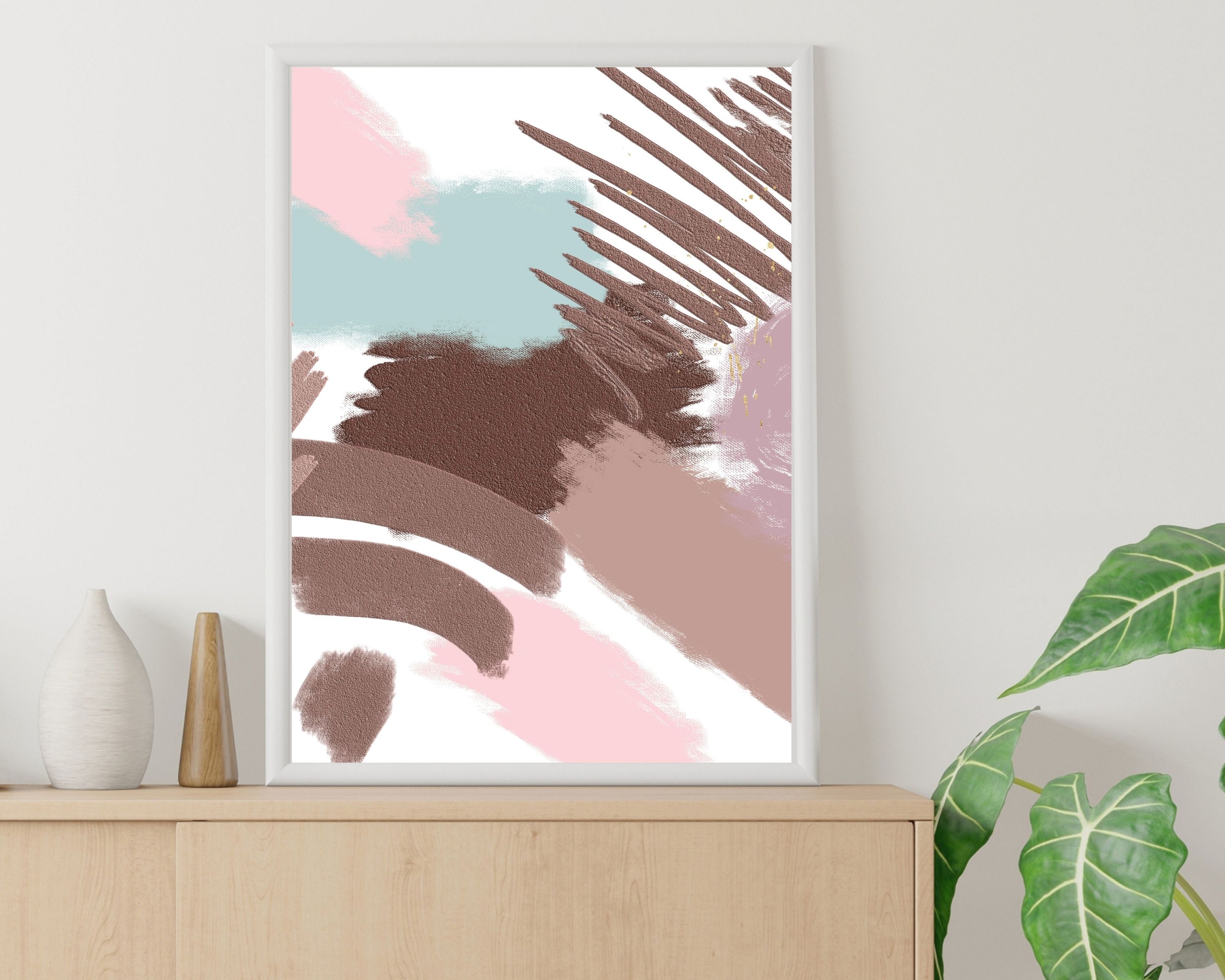 Abstract Boho Art Prints | Brown Mint Green Pink