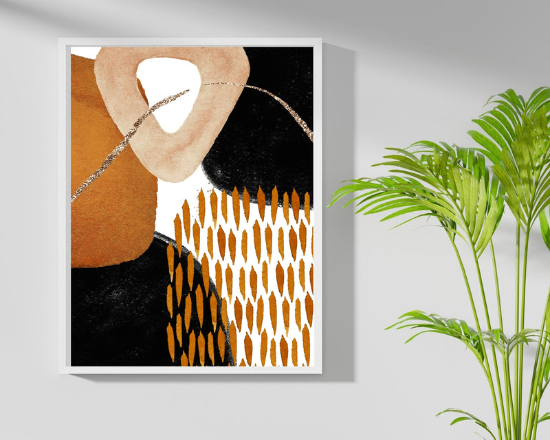 Abstract Boho Art Prints | Burnt Orange Black