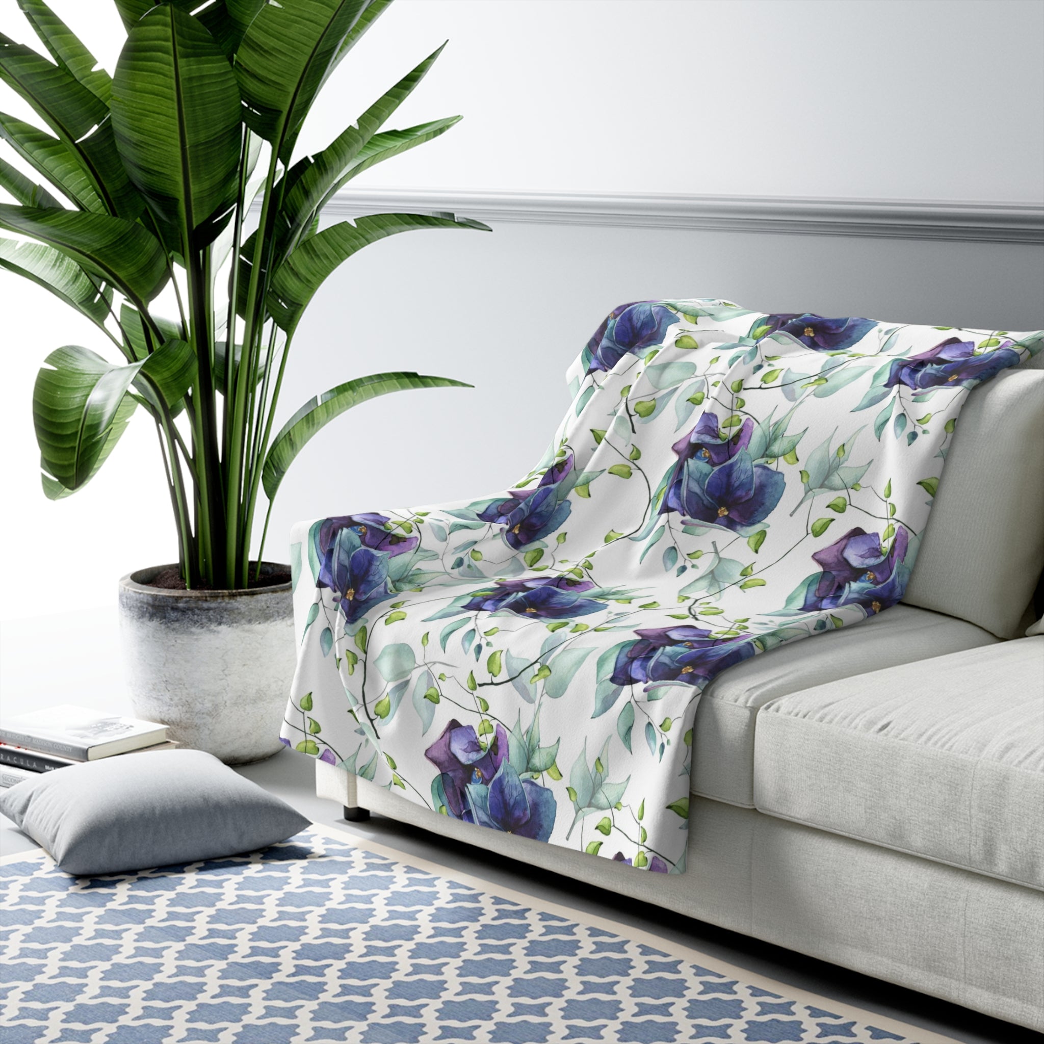 Floral Blanket | Blue Purple White Green Jungle