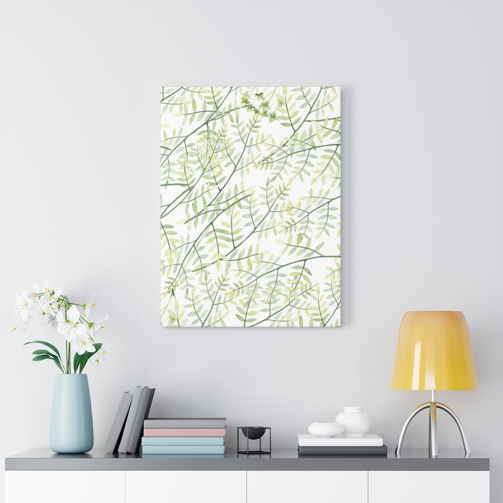 FLORAL WALL CANVAS ART | White Green Yellow Leaves