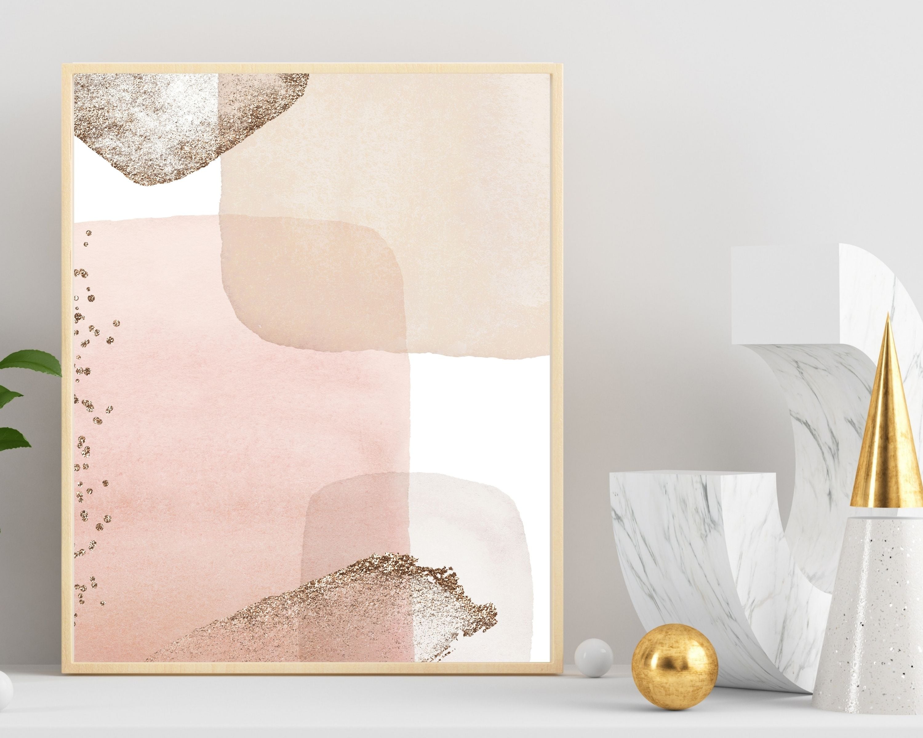 Abstract Boho Art Prints | Rose Gold Beige Cream