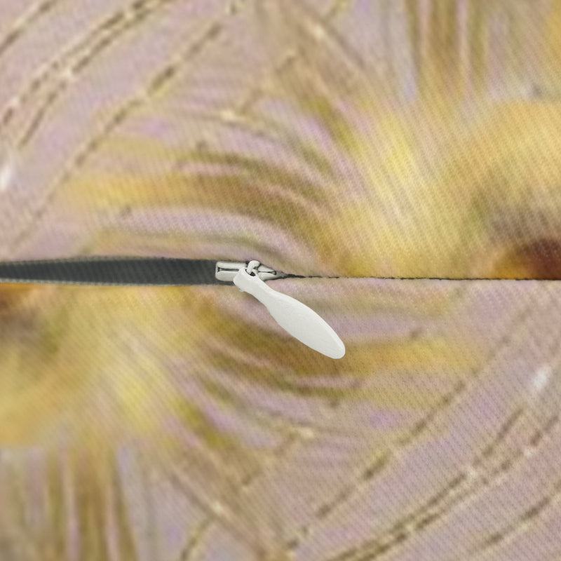 Abstract Boho Lumbar Pillow | Gold Beige Peacock Feather