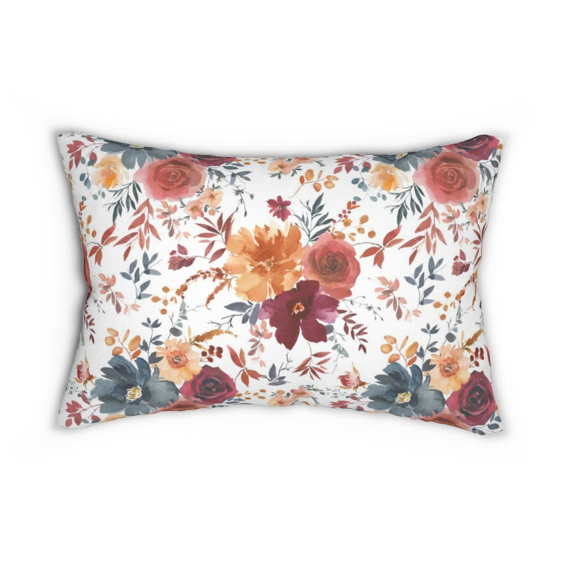 Floral Boho Lumbar Pillow | Orange Pastel Red Roses