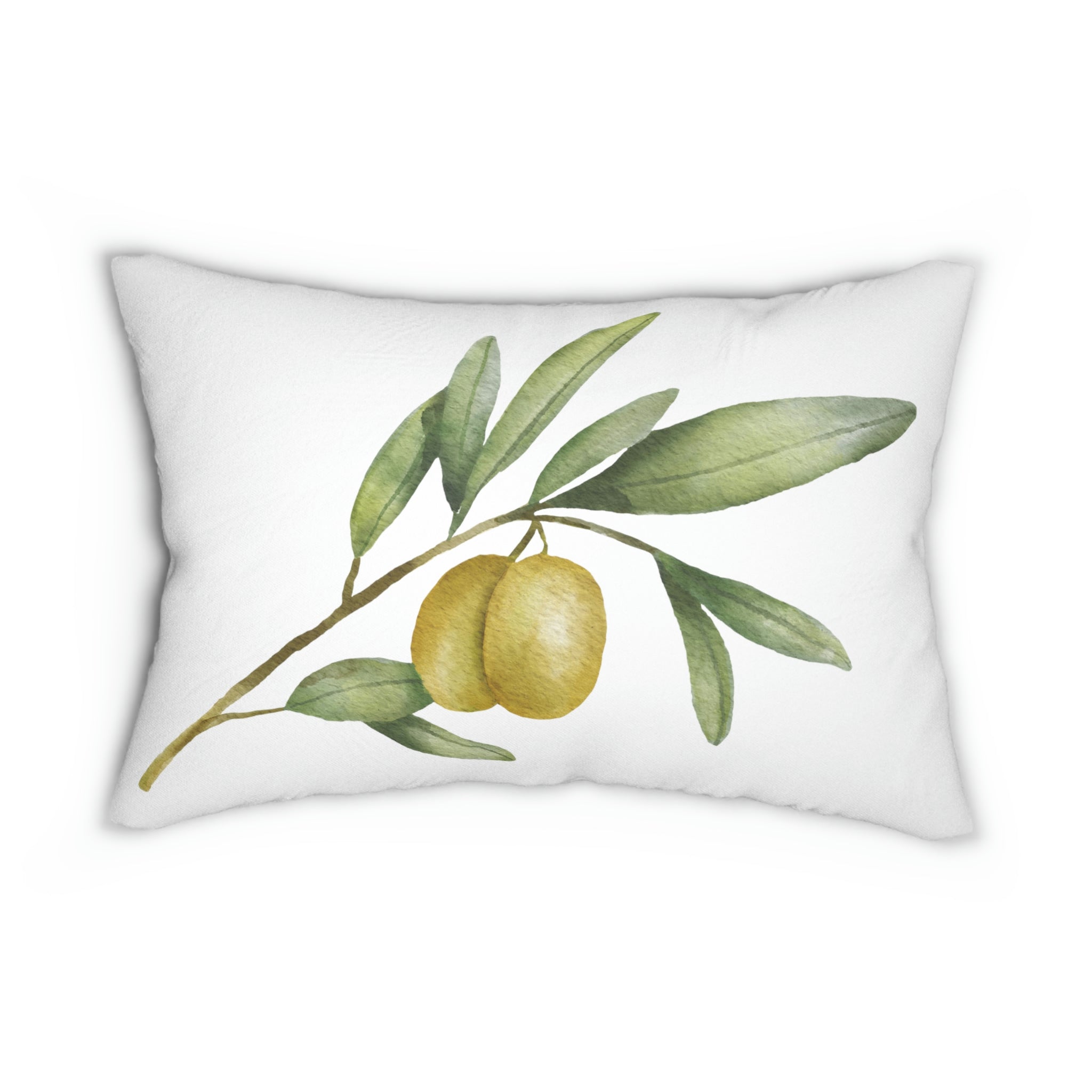 Green Black Olive Branch Lumbar Pillow | Floral Watercolor