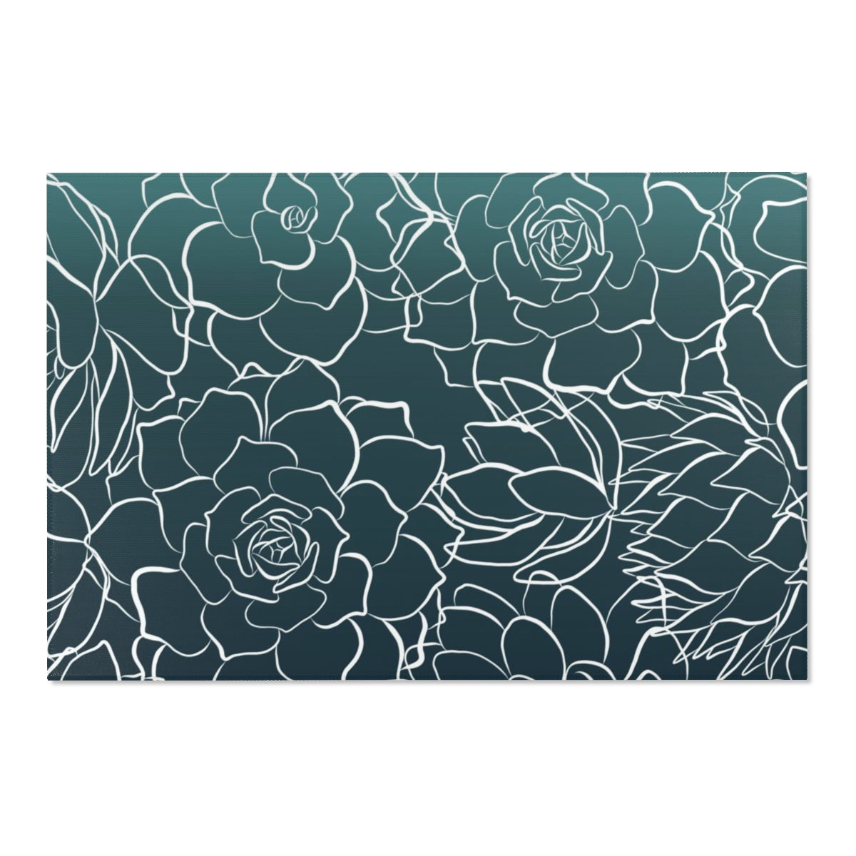 Floral Area Rug | Ombre Teal Cactus Flower