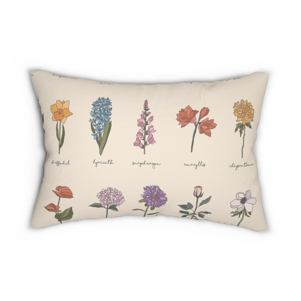 Floral Boho Lumbar Pillow | Beige Lavender Green