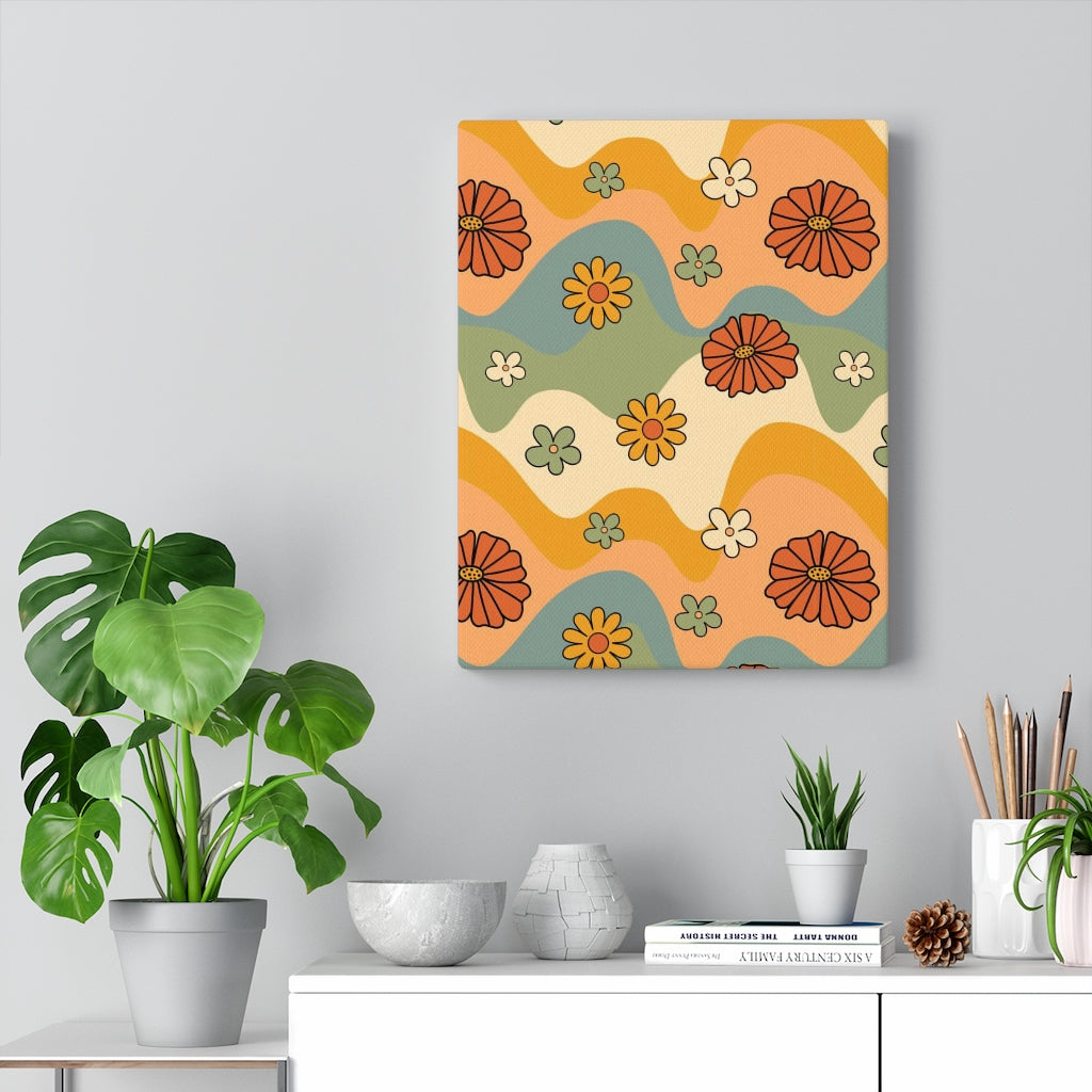 FLORAL WALL CANVAS ART | Retro Yellow Orange Green