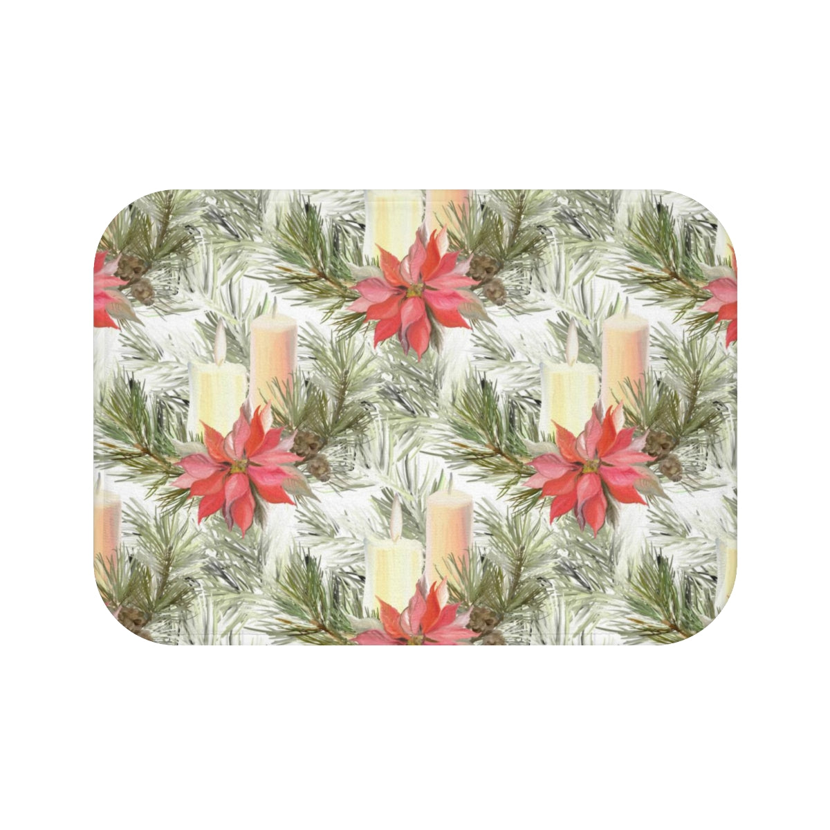 Christmas Bath Mat | Beige Candles Red Poinsettias