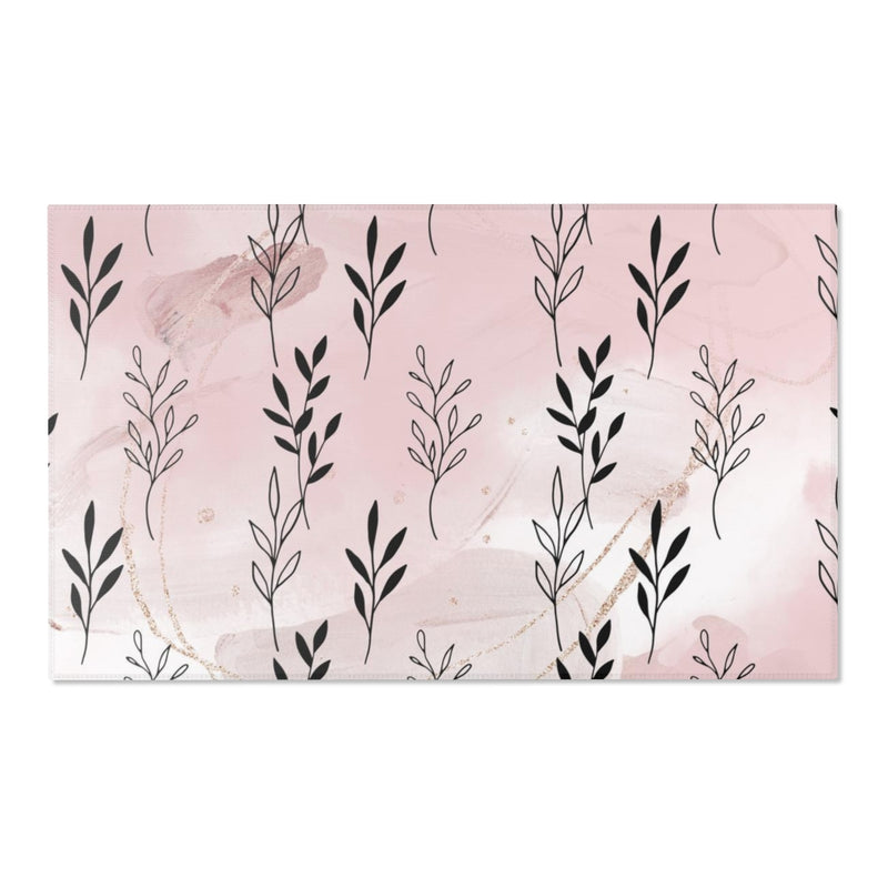 Floral Area Rug | Watercolor Pastel Pink Leaves