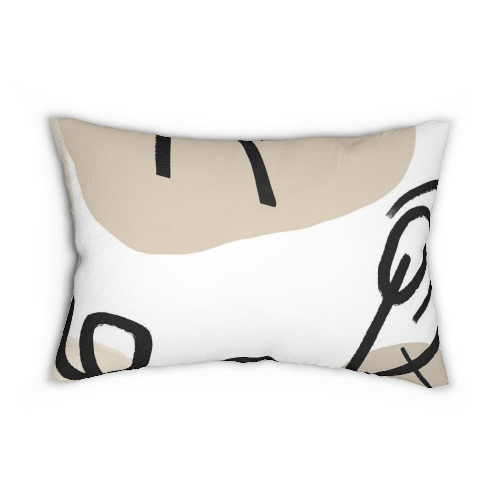 Abstract Boho Lumbar Pillow | Beige White Minimalist Lines