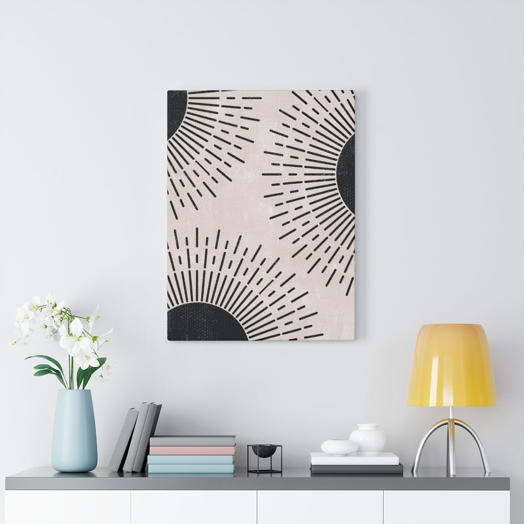 Abstract Canvas Art | Beige Black Sun