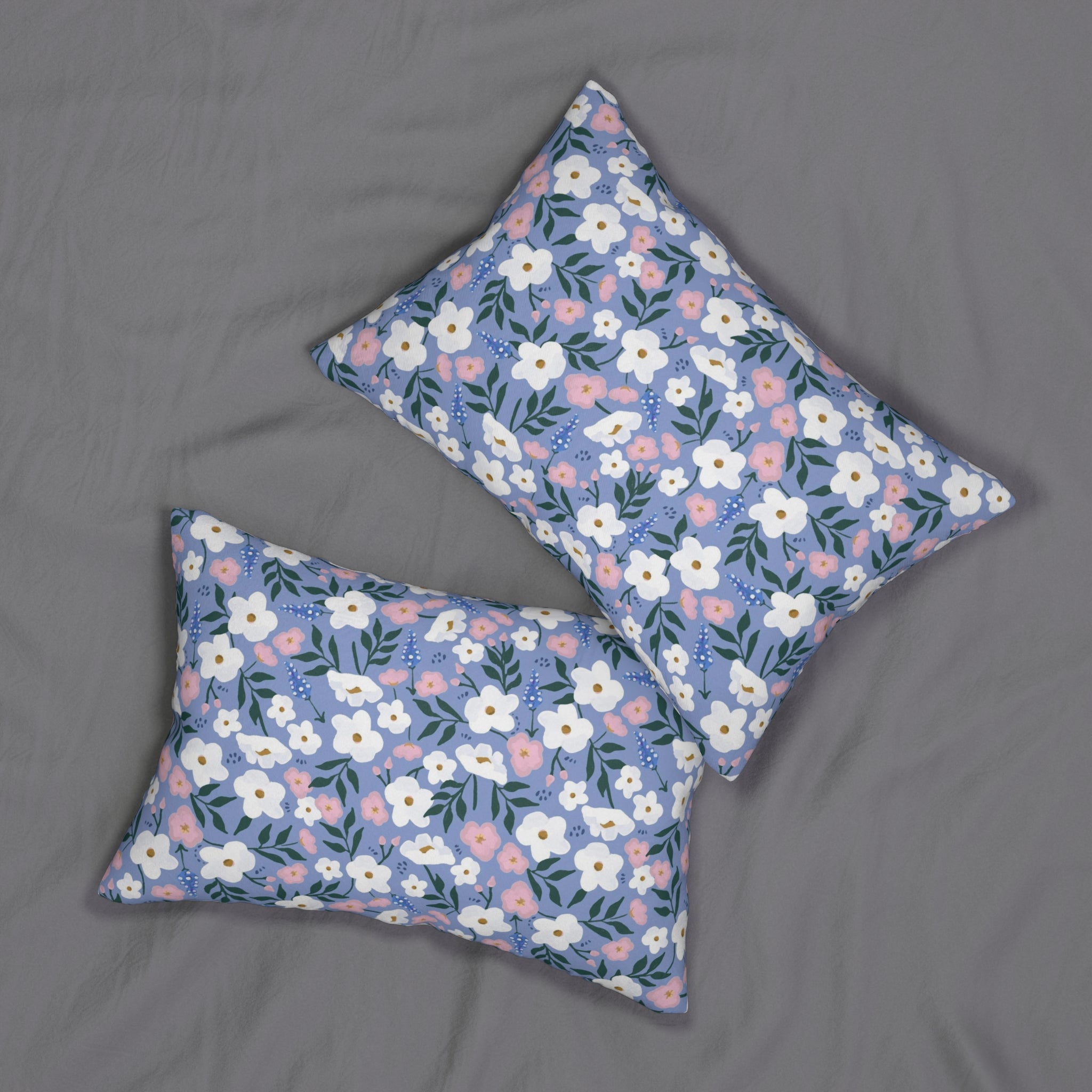 Boho Lumbar Pillow | White Blue Floral