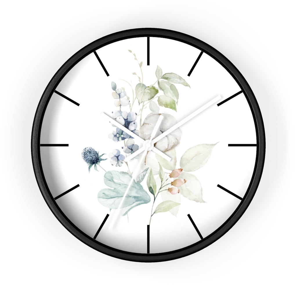 Wood, Floral Wall Clock 10"